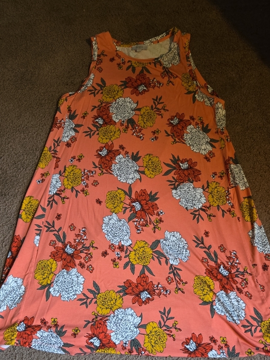 LOFT Dresses & Skirts - LOFT outlet Neon Coral Floral Sleeveless Swing A-line Midi Dress
